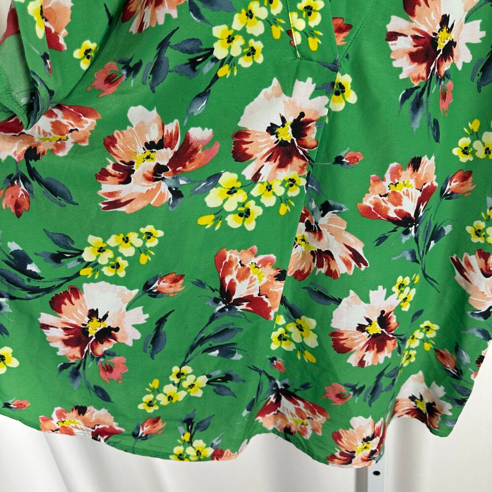 Lauren Ralph Lauren Green Floral V-neck Drop Shoulder Blouse XL Career School - Picture 4 of 10